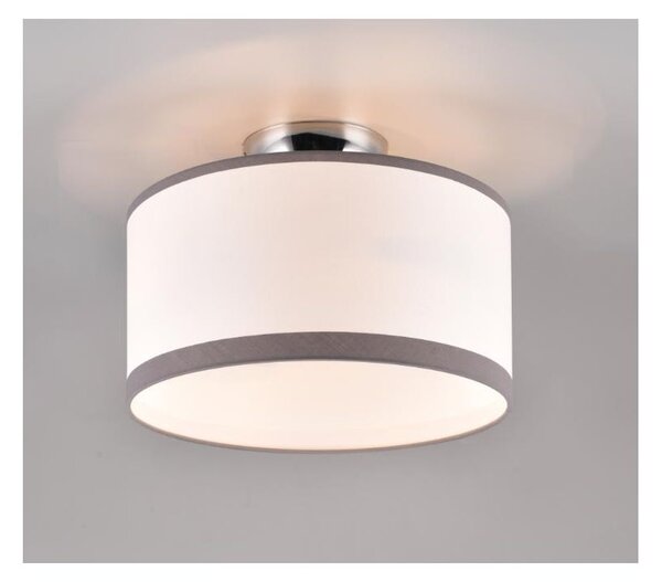 DAVOS PLAFONIERA D30 CM IN TESSUTO BIANCO CON BORDO GRIGIO DESIGN MODERNO LAMPADINE 2XE14