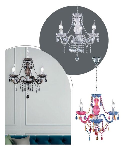 LUSTER LAMPADARIO A SOSPENSIONE 3 LUCI IN METALLO E ACRILICO 3 COLORI D46 STILE CLASSICO