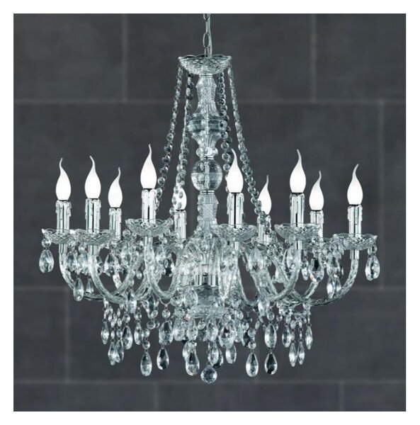 LUSTER LAMPADARIO A SOSPENSIONE 10 LUCI IN METALLO CROMO E ACRILICO TRASPARENTE D76 CM STILE CLASSICO