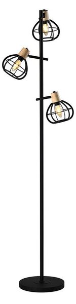 GINGER PIANTANA 3 LUCI STILE VINTAGE IN METALLO NERO CON DETTAGLI IN LEGNO LAMPADINE ATTACCO E14