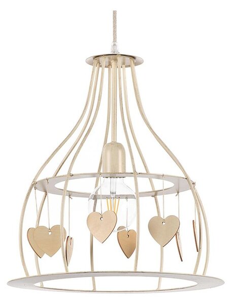 LEONILDE SOSPENSIONE SINGOLA DA BAMBINI IN METALLO AVORIO CON CUORI DECORATIVI IN LEGNO