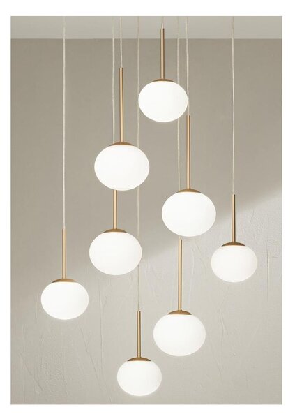 JEWEL SOSPENSIONE 8 LUCI NERA O ORO CON SFERE IN VETRO FUME O BIANCO MODERNA LAMPADINE ATTACCO E14