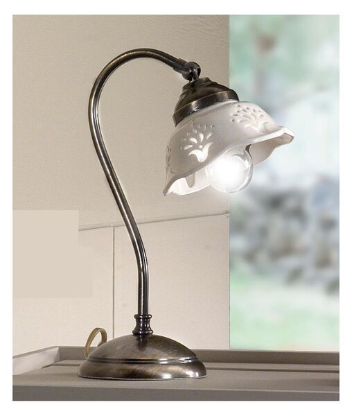2234.L LAMPADA DA TAVOLO IN OTTONE CON DIFFUSORE IN TERRACOTTA BIANCA TRAFORATA MADE IN ITALY RUSTICA