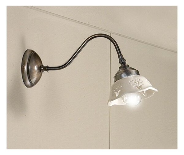 2234.A LAMPADA DA PARETE IN OTTONE CON DIFFUSORE IN TERRACOTTA BIANCA TRAFORATA MADE IN ITALY RUSTICA