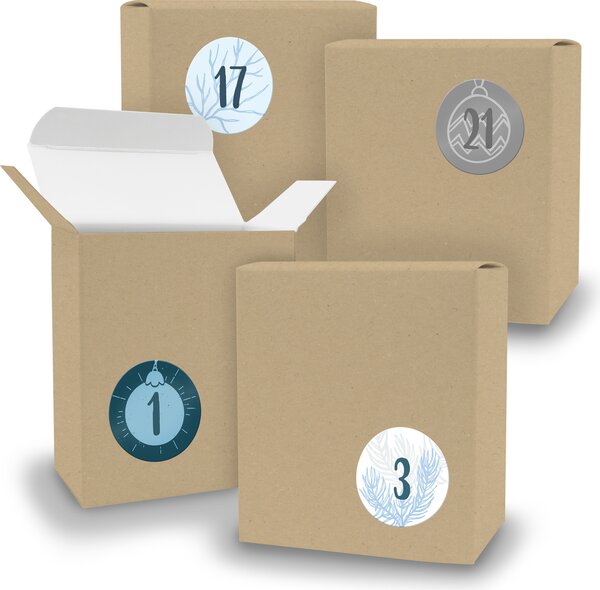 Calendario dell'Avvento da riempire, 24 cubetti MARRONE + adesivi V08 Z16