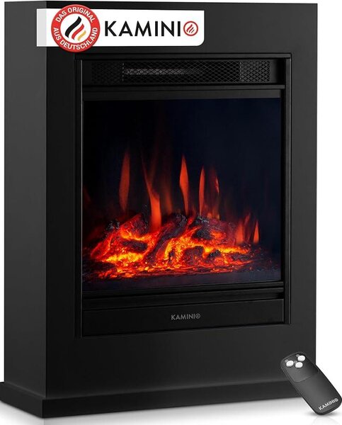 Camino elettrico Kalle - Camino elettrico da pavimento con riscaldamento, effetto fiamma 3D, telecomando (nero)