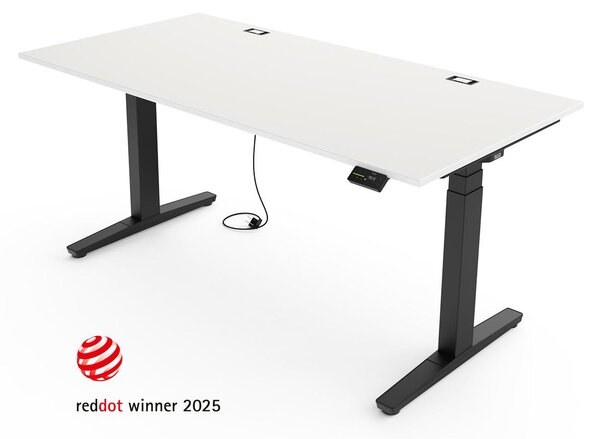 Scrivania regolabile in altezza Yaasa Desk Expert, elettrica, 140 x 80 cm, bianca/nera – Stabilità di alta qualità, sistema di sollevamento automatico e passacavo