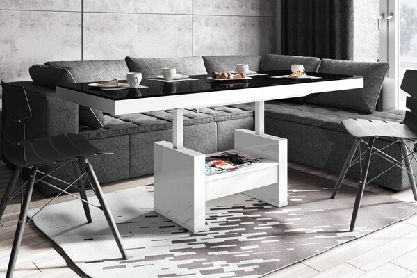 Tavolino di design HLU-111 con cassetto estraibile e regolabile in altezza, tavolo da pranzo