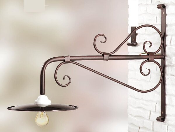 2052.1 LAMPADA DA PARETE CM 70 IN FERRO COLORE RUGGINE CON PIATTO INTERNO BIANCO MADE IN ITALY
