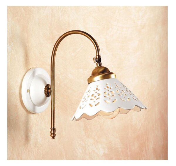 2048.5 APPLIQUE IN OTTONE CON DIFFUSORE IN TERRACOTTA BIANCA LUCIDA TRAFORATA D18 CM MADE IN ITALY
