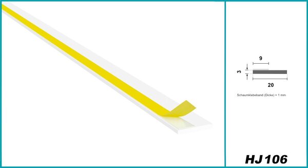 Listelli in PVC bianco, 2 metri - Standard, 3 mm, disponibili con labbro morbido e adesivi - HJ