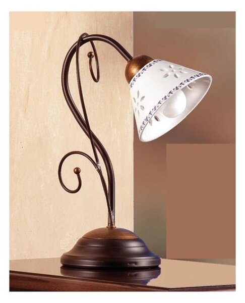 2028.L LAMPADA DA TAVOLO IN FERRO RUGGINE CON DIFFUSORE IN TERRACOTTA BIANCA DECORATA MADE IN ITALY