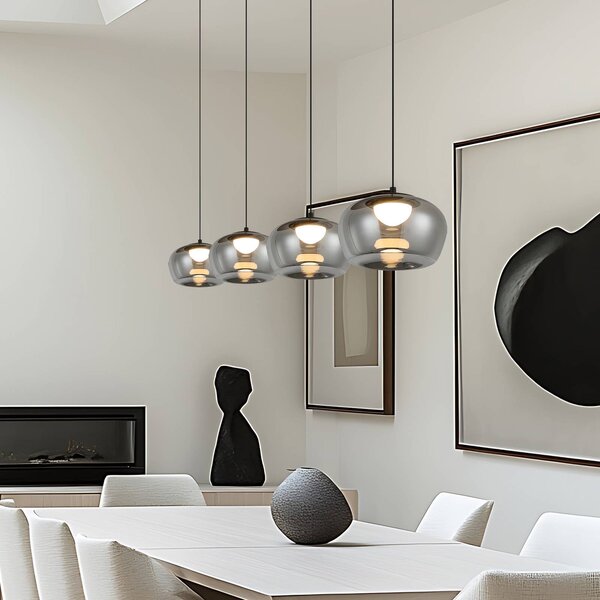 Viokef Lampada a sospensione Nadia, Alluminio / Grigio / Zincato, Soggiorno / Sala da pranzo, Vetro, Lampada a sospensione