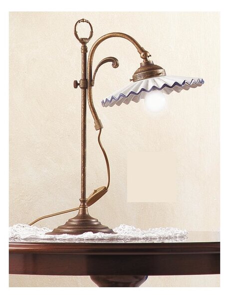 2038.L LAMPADA DA TAVOLO RUGGINE CON PIATTO PLISSE IN TERRACOTTA BIANCA CON BORDO DECORATO MADE IN ITALY