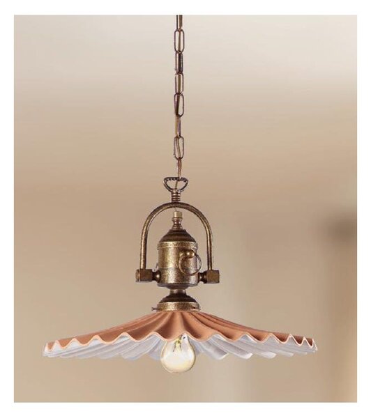 2046.1 SOSPENSIONE SINGOLA RUSTICA CON DIFFUSORE PLISSE IN TERRACOTTA CON INTERNO SMALTATO DI BIANCO MADE IN ITALY