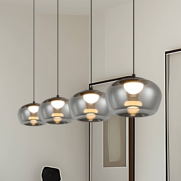 Viokef Lampada a sospensione Nadia, Alluminio / Grigio / Zincato, Soggiorno / Sala da pranzo, Vetro, Lampada a sospensione