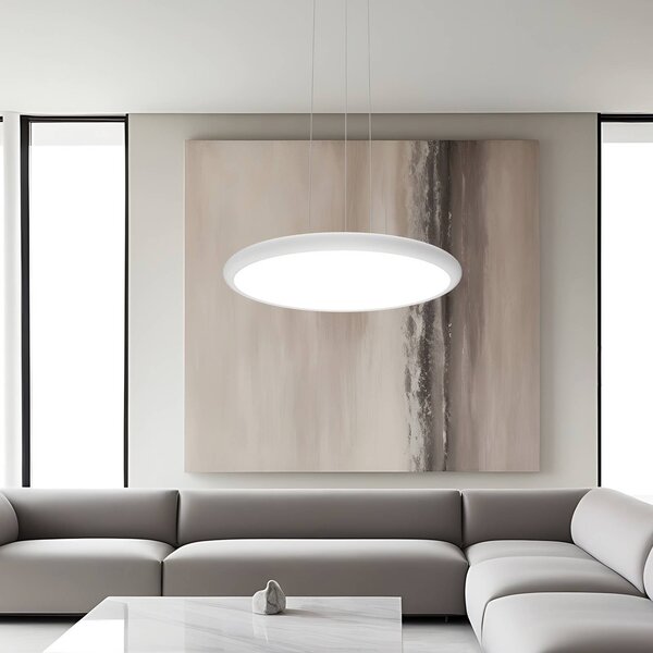 Viokef Lampada a sospensione Benett, dimmerabile, Bianco / Opale, Soggiorno / Sala da pranzo, Alluminio, Moderno, Lampada a sospensione