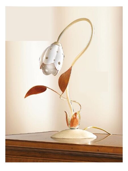 2210.L LAMPADA DA TAVOLO AVORIO CON PARALUME TULIPANO IN CERAMICA BIANCA TRAFORATA MADE IN ITALY