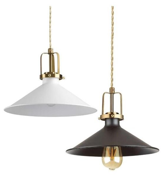 ERIS SOSPENSIONE SINGOLA VINTAGE 2 MISURE IN METALLO BIANCO O NERO CON GABBIA ORO LAMPADINA ATTACCO E27