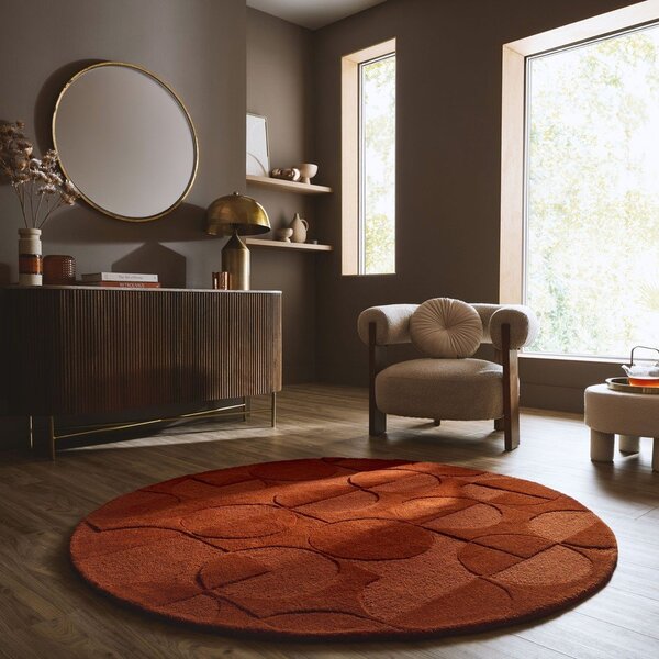 Tappeto rotondo color terracotta in lana tessuto a mano ø 160 cm Gigi – Flair Rugs