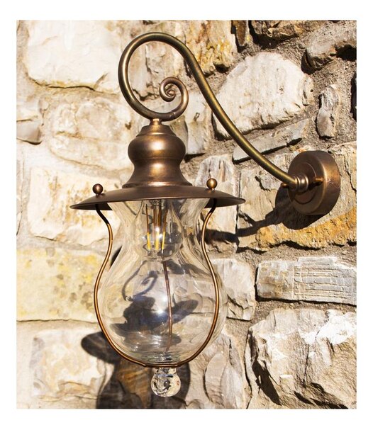 CORTONA APPLIQUE 1 LUCE IN OTTONE E VETRO SOFFIATO IP44 3 FINITURE COLORE MADE IN ITALY