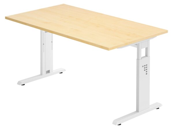 Scrivania della serie "O" di bümö: piano in impiallacciatura di acero, struttura in bianco, dimensioni: 140 x 80 cm