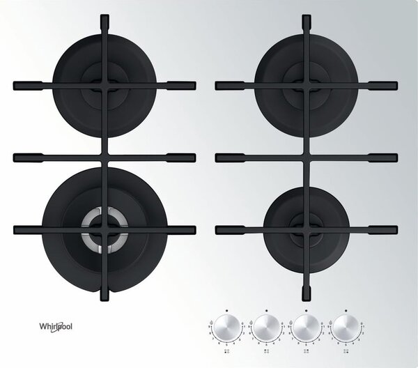 Whirlpool Piano Cottura 4 Fuochi a Gas da Incasso Larghezza 60 cm Griglie in Ghisa colore Bianco - GOWL 628/WH