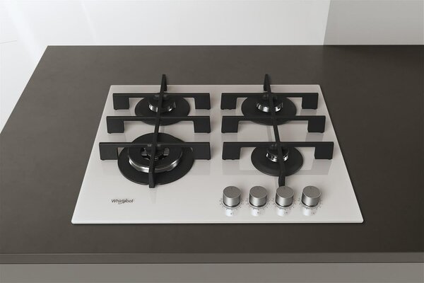 Whirlpool Piano Cottura 4 Fuochi a Gas da Incasso Larghezza 60 cm Griglie in Ghisa colore Bianco - GOWL 628/WH