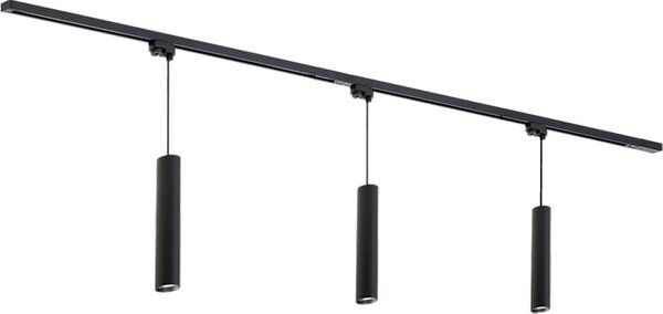 Qub Focus III - Sistema di binari LED - Nero - Monofase - 200 cm - 3 lampade a sospensione GU10 - Forma a I