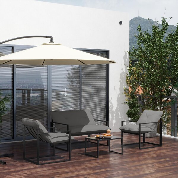 VivaGarden Salotto da Giardino con Divanetto 2 Poltrone e Tavolino in Acciaio Poliestere e Cotone PP colore Nero e Grigio