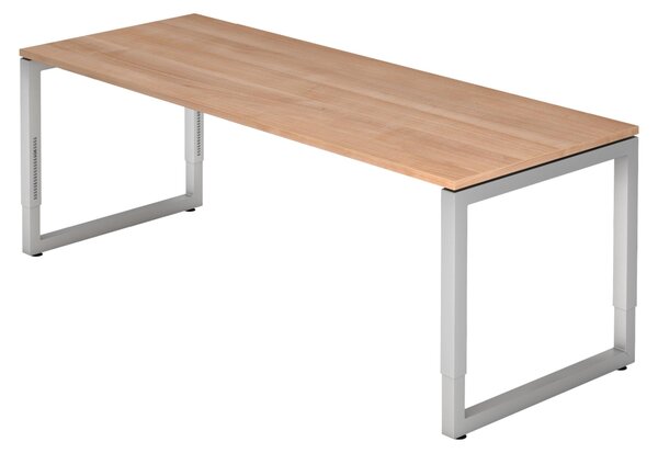 Scrivania della serie "R" di bümö: struttura in argento, finitura in noce, dimensioni 200 x 80 cm