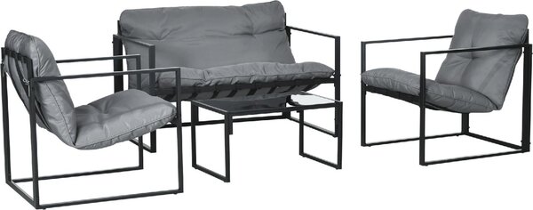 VivaGarden Salotto da Giardino con Divanetto 2 Poltrone e Tavolino in Acciaio Poliestere e Cotone PP colore Nero e Grigio