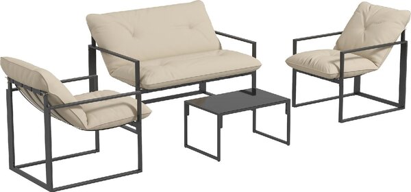 VivaGarden Salotto da Giardino con Divanetto 2 Poltrone e Tavolino in Acciaio Poliestere e Cotone PP colore Beige e Grigio