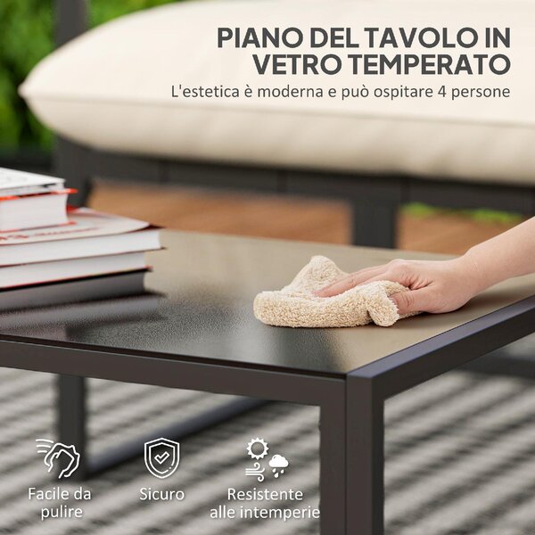 VivaGarden Salotto da Giardino con Divanetto 2 Poltrone e Tavolino in Acciaio Poliestere e Cotone PP colore Beige e Grigio