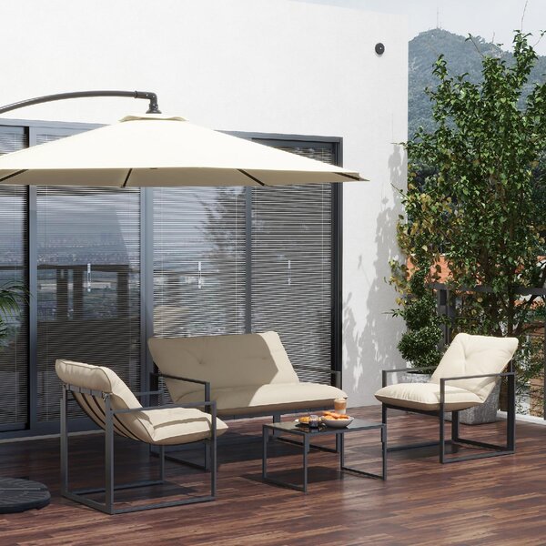 VivaGarden Salotto da Giardino con Divanetto 2 Poltrone e Tavolino in Acciaio Poliestere e Cotone PP colore Beige e Grigio