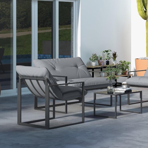 VivaGarden Salotto da Giardino con Divanetto 2 Poltrone e Tavolino in Acciaio Poliestere e Cotone PP colore Nero e Grigio