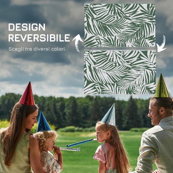 DecHome Tappeto da Esterno per Balcone e Terrazza Reversibile con Fantasia a Foglie 152x243 cm colore Verde/Bianco - R3710DG