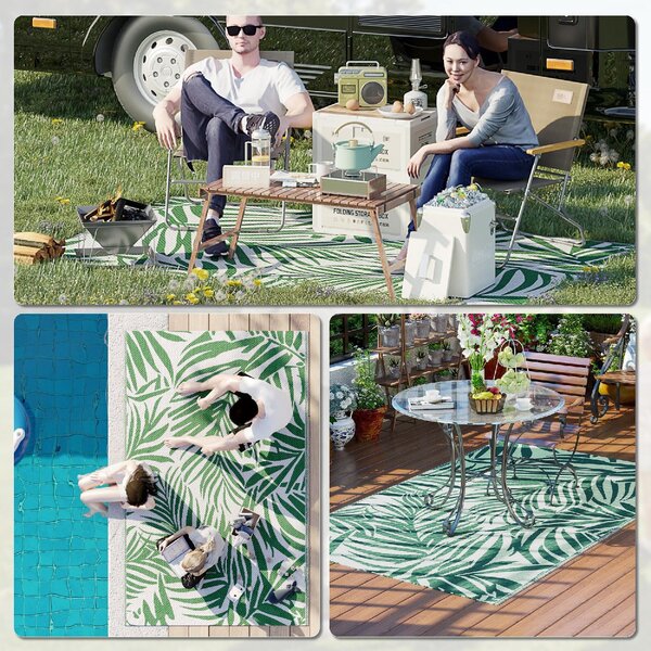 DecHome Tappeto da Esterno per Balcone e Terrazza Reversibile con Fantasia a Foglie 152x243 cm colore Verde/Bianco - R3710DG