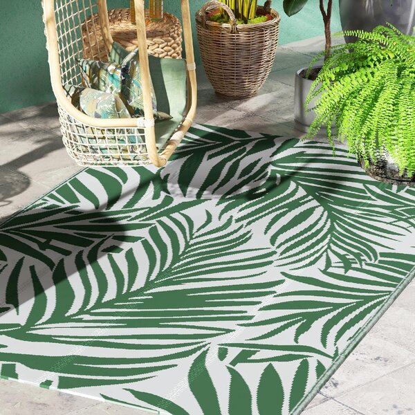 DecHome Tappeto da Esterno per Balcone e Terrazza Reversibile con Fantasia a Foglie 152x243 cm colore Verde/Bianco - R3710DG