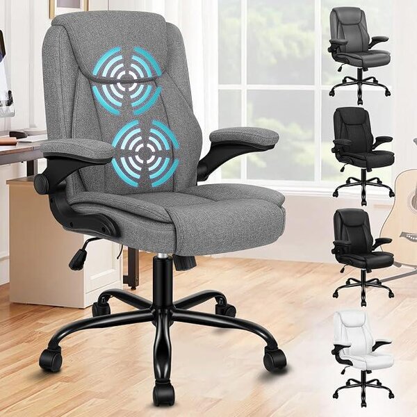 Sedia da ufficio ergonomica, poltrona massaggiante, sedia da scrivania con braccioli regolabili in altezza, sedia girevole con funzione basculante (90°-135°), sedia da computer con rotelle, sedia per riunioni in tessuto, colore nero