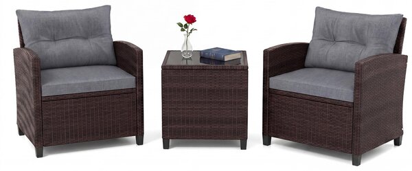 Set di mobili da giardino in rattan KOMFOTTEU, set di mobili da lounge per esterni con 2 poltrone, 1 tavolino, cuscini per seduta e schienale, mobili per balconi piccoli, mobili da lounge per giardino, mobili per terrazza per 2 persone