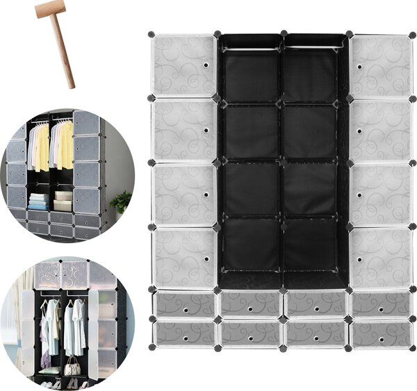 Armadio Jopassy Sistema di scaffalatura fai da te 16+8 scatole Con porta&2 appendiabiti Sistema di scaffalatura plug-in Nero Armadi H.180cm con stampa