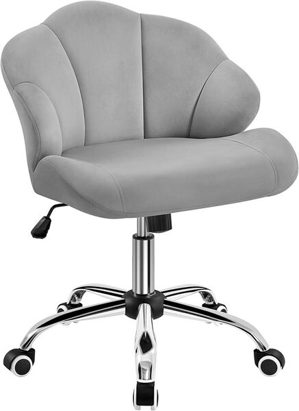 Sedia da ufficio con forma a conchiglia, sedia da trucco regolabile in altezza, sedia girevole, sedia da ufficio con funzione basculante, portata massima di 136 kg, ideale per studio o camera da letto, colore grigio chiaro