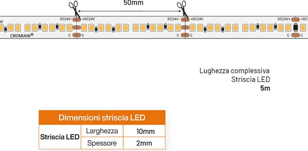 Striscia LED CCT Bianco Variabile 24V 24W/m Professionale - IP20 - 5 metri