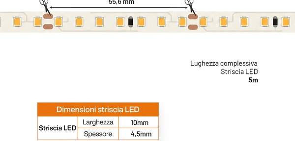 Striscia LED 24V 10W/m Alta Efficienza Professionale - IP67 - 5 metri