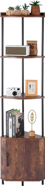 VEVOR scaffale angolare a 5 livelli, supporto angolare con luce LED e porte, scaffale espositivo con struttura in metallo e ripiani in legno, scaffale espositivo in piedi per camera da letto, soggiorno, ufficio, marrone