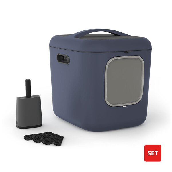 Rotho Lettiera con coperchio Bea XL – 61,4 x 49,5 x 57,3 cm – altezza ingresso 13,5 cm – lettiera grande con filtro, paletta e sportello magnetico – a tenuta stagna e in plastica riciclata