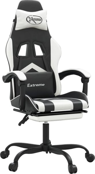 Sedia da Gaming Girevole Poggiapiedi Nero e Bianco Pelle finta