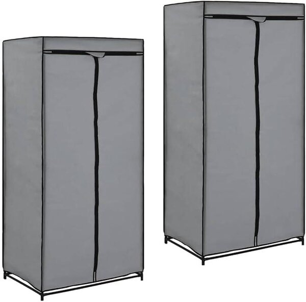 Armadio 2 pezzi, grigio, 75x50x160 cm, con asta appendiabiti, armadio in tessuto, armadio per la biancheria, ideale per camera da letto, cameretta, ingresso, per organizzare e riporre