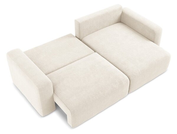 Divano angolare color crema allungabile/con contenitore (con penisola a destra/con chaise lounge) con rivestimento in ciniglia Kona – Makamii
